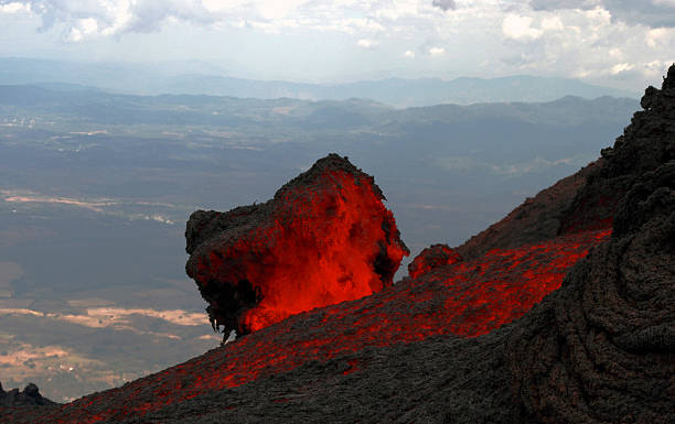Lavaflow at volcano Pacaya in Guatemala stock photo