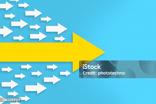 istock Leadership Concepts with Arrows on Blue Background 1353289101
