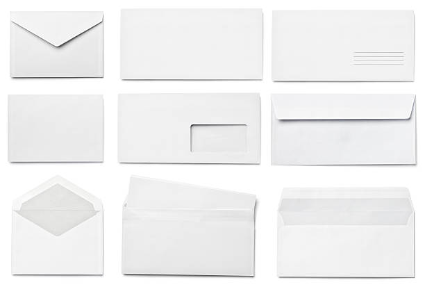 leaflet letter business card white blank paper template collection of various  blank white paper on white background. each one is shot separately envelope photos stock pictures, royalty-free photos & images