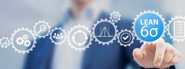 Lean six sigma industrial process optimization with keizen and DMAIC methodology. Continuous improvement and efficiency to increase value and reduce cost. Green or black belt management. stock photo