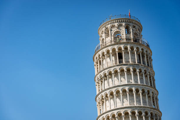 Leaning Tower of Pisa on clear blue sky - Tuscany Italy stock photo