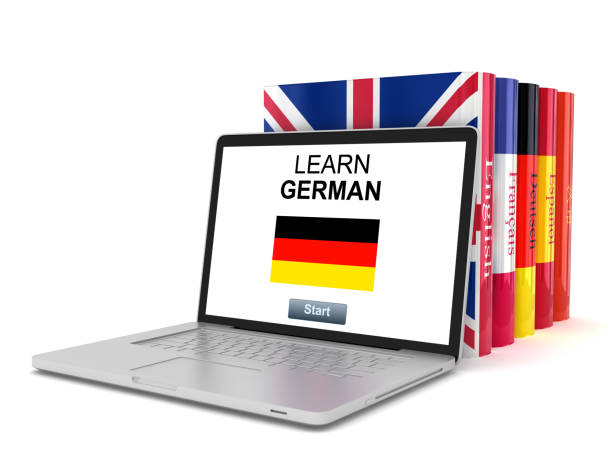 Learn German language online e-learning computer laptop Learn German language online e-learning computer laptop german language stock pictures, royalty-free photos & images