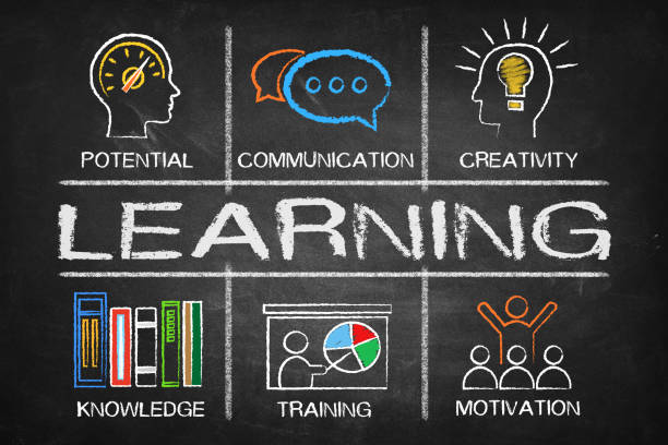 Learning concept Chart with keywords and icons stock photo