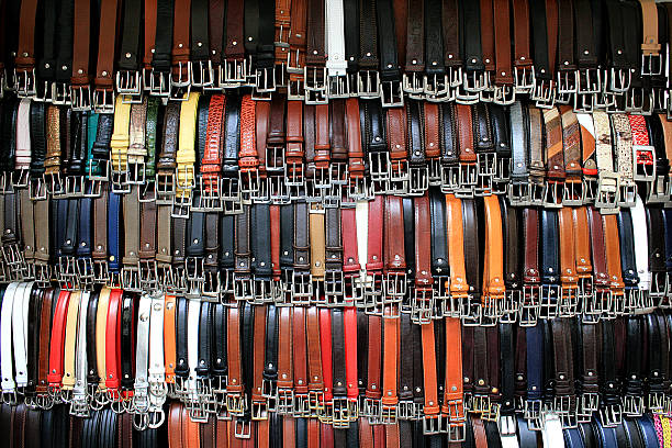 Leather Belts at a market stock photo