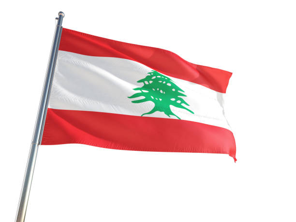 Lebanon National Flag waving in the wind, isolated white background. High Definition  Lebanon Flag stock pictures, royalty-free photos & images