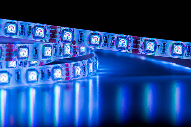 led strip lights, blue color led strip lights, blue color, close up led light photos stock pictures, royalty-free photos & images