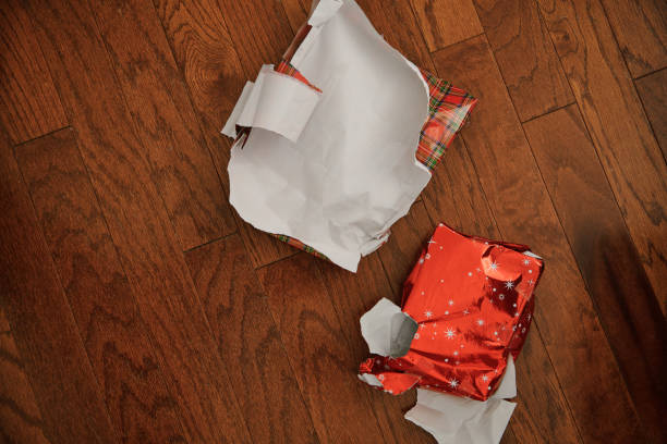 Left over Christmas gift wrapping paper stock photo