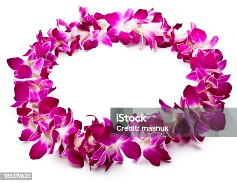 istock Lei made of purple orchids on white background 185319625