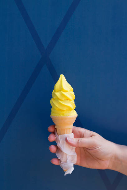 Lemon Soft Serve Sorbet in a Cone stock photo