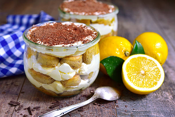 Lemon tiramisu - traditional italian dessert.  Lemon tiramisu stock pictures, royalty-free photos & images