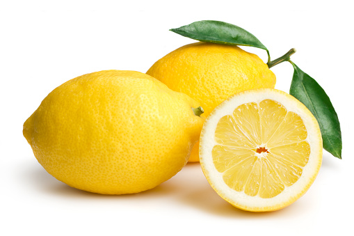 Delicious ripe lemons, isolated on white background