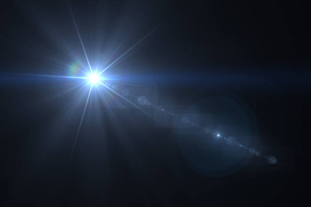 Lens Flare - Black Background Light Beam, Spotlight, Star Shape, Shape, Lens Flare, Light Effect, Black Background brightly lit stock pictures, royalty-free photos & images
