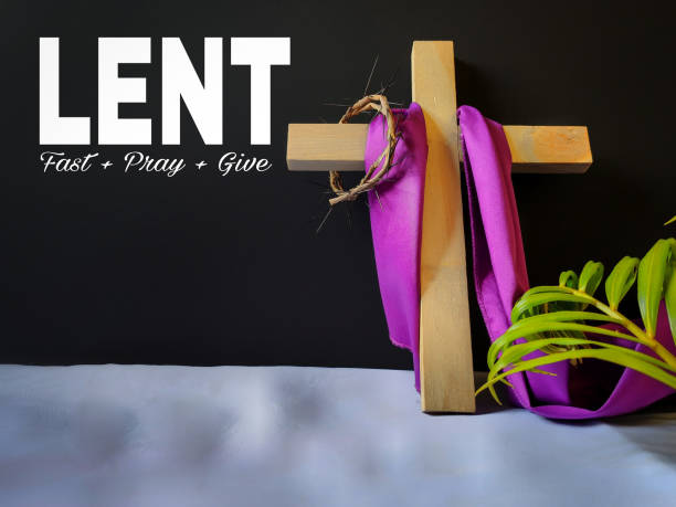 Lent Season,Holy Week and Good Friday concepts text 'lent fast pray give' with religious symbols stock photo lent stock pictures, royalty-free photos & images
