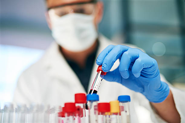 Let's see... Cropped shot of a male doctor working with blood samples in his lab medical sample stock pictures, royalty-free photos & images