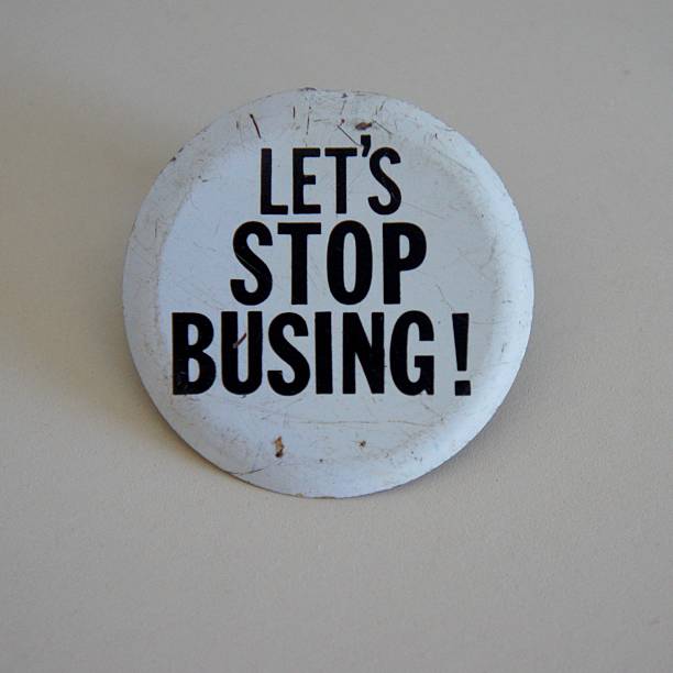 Let's Stop Busing (Bussing) Pin from the 1960's stock photo