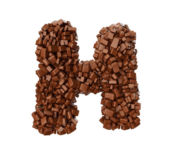 Letter H made of chocolate Chunks Chocolate Pieces Alphabet (Letter H) 3d illustration stock photo