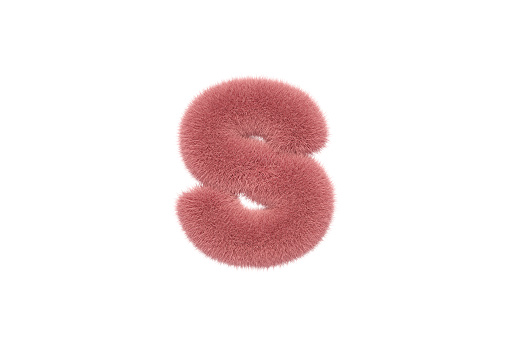 3D Rendering Letter S with Pink Fluffy Hairy Fur Lower case Alphabet