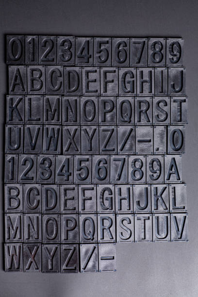 letterpress alphabet and numbers on black background - 6 7 ��r bildbanksfoton och bilder