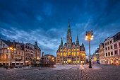 istock Liberec, Czechia. View of main square with Town Hall at dusk 1184843679