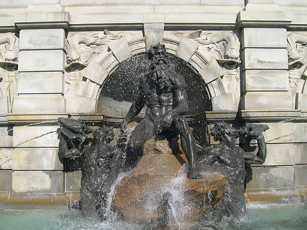 Library of Congress, Neptune fountain The center of the fountain in front of the Library of Congress main entrance, Washington, DC merman stock pictures, royalty-free photos & images