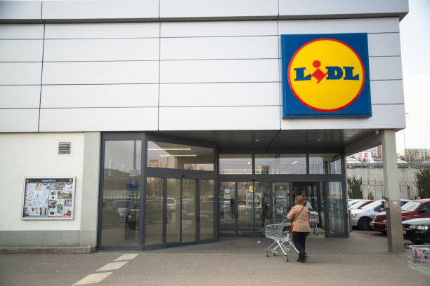 Lidl Supermarket store Nitra, Slovakia, march 28, 2018: Lidl Supermarket. Lidl is a German global discount supermarket chain, that operates over 10,000 stores across Europe. lidl stock pictures, royalty-free photos & images