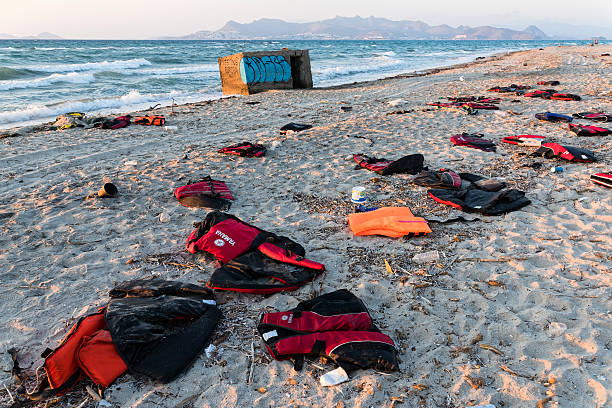 Life savers of refugees in Greece stock photo
