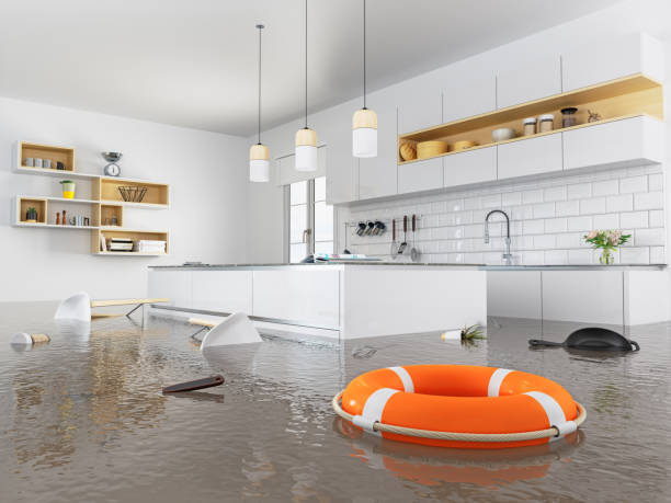 lifebuoy galleggiante in cucina - alluvione foto e immagini stock