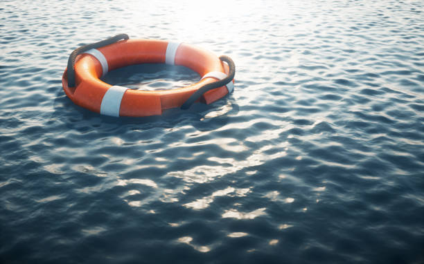 Lifebuoy on water. 3d rendering stock photo