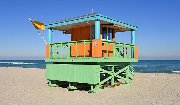 Lifeguard hut on South Beach Miami, Florida stock photo
