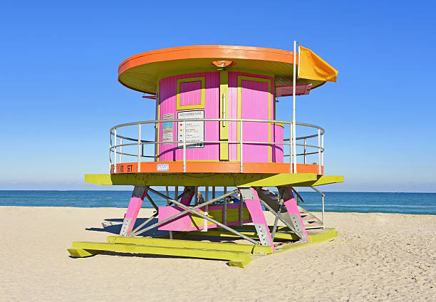 Lifeguard stand on South Beach Miami, Florida stock photo