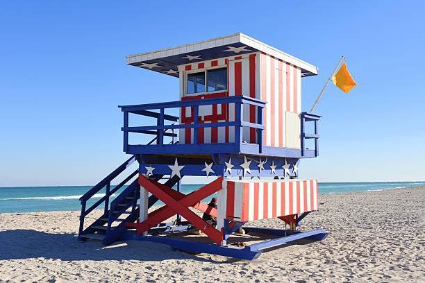 Lifeguard stand on South Beach Miami, Florida stock photo