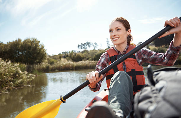 life's just better on a kayak! - woman kayaking bildbanksfoton och bilder