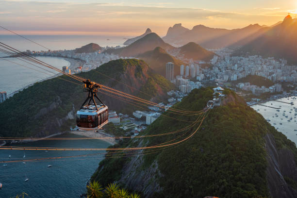 Lift up Sugarloaf Mountain in Rio de Janeiro. stock photo