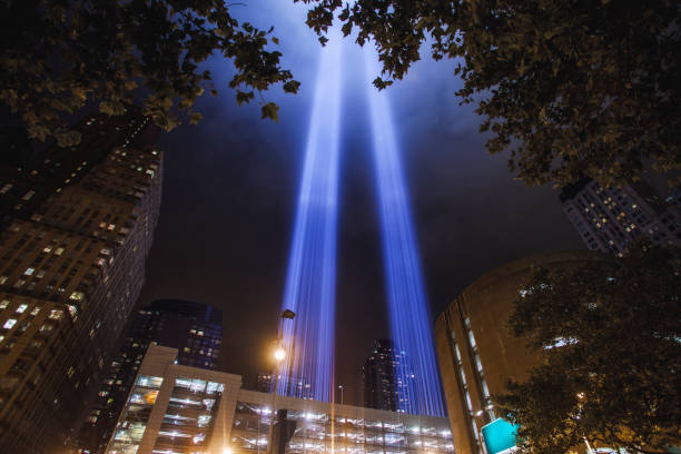 Light beams representing the Twin Towers in New York City Light beams representing the Twin Towers in New York City, USA september 11 2001 attacks stock pictures, royalty-free photos & images