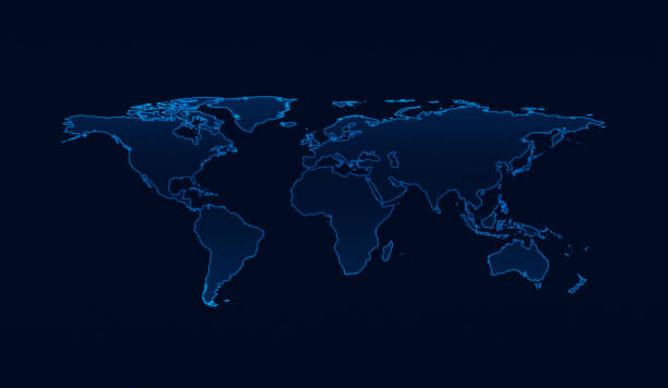 Light blue world map on dark blue background, Elements of this image furnished by NASA stock photo