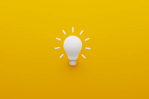 Light bulb white on yellow background. Concept of creative idea and innovation. 3d illustration stock photo