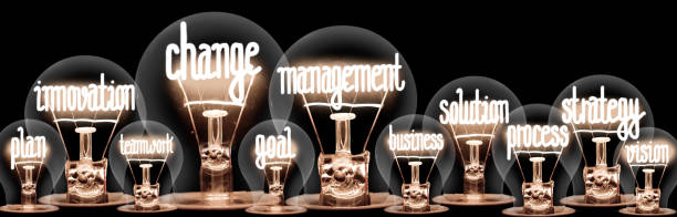 Light Bulbs with Change Management Concept stock photo