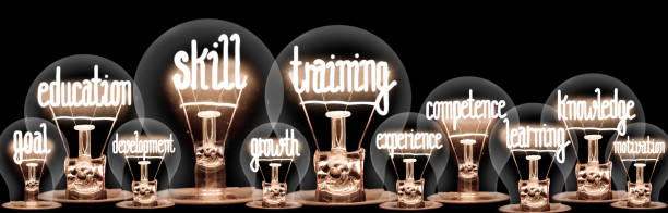 Light Bulbs with Skill Training Concept stock photo