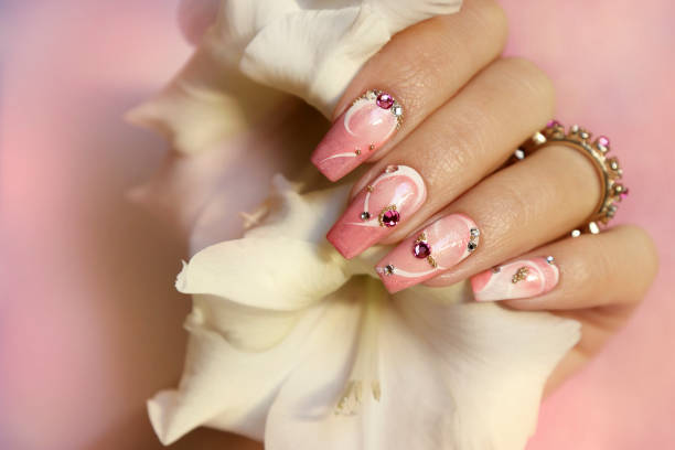 Light pink nail design. stock photo