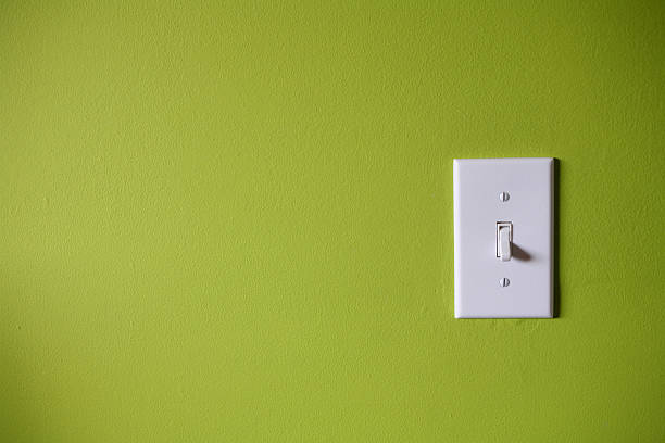 Light switch in front of green background stock photo