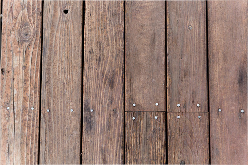 Light Wooden Floor Planks Texture With Nails Stock Photo