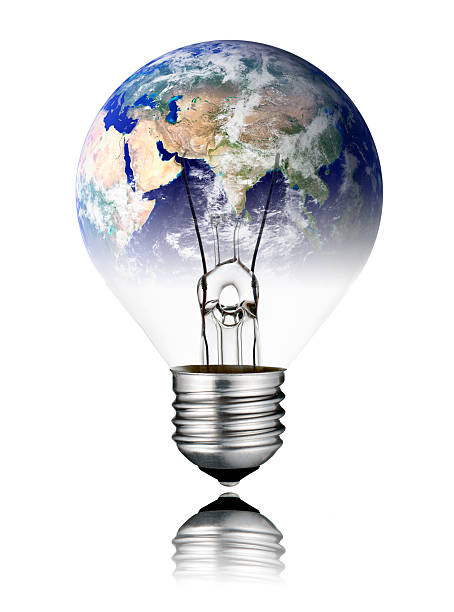 Lightbulb switched OFF - World Globe Asia stock photo