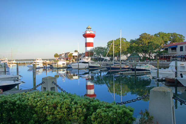 Lighthouse at Harbor Town-Hilton Head, South Carolina stock photo