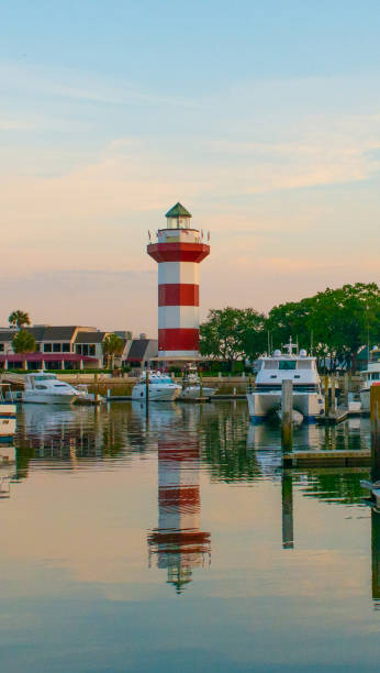 Lighthouse at Harbor Town-Hilton Head, South Carolina stock photo