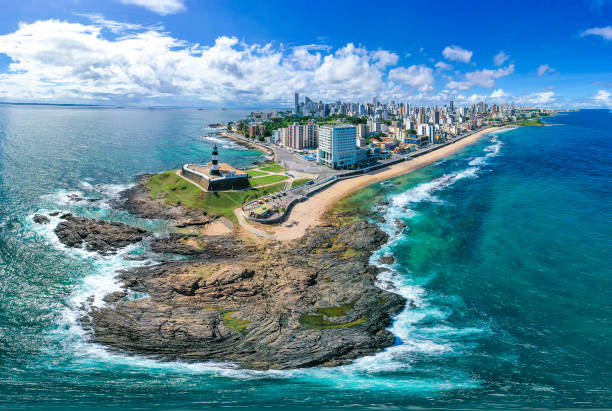 Lighthouse in Salvador Bahia Aerial View of City by the ocean northeast stock pictures, royalty-free photos & images