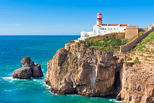 Lighthouse of Cabo Sao Vicente in Sagres, Portugal stock photo