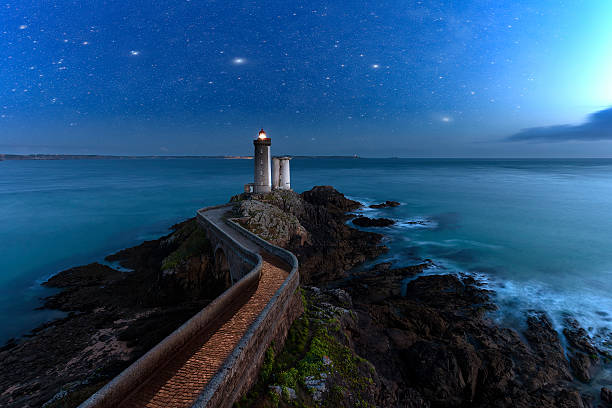 Lighthouse Petit Minou in Brittany stock photo