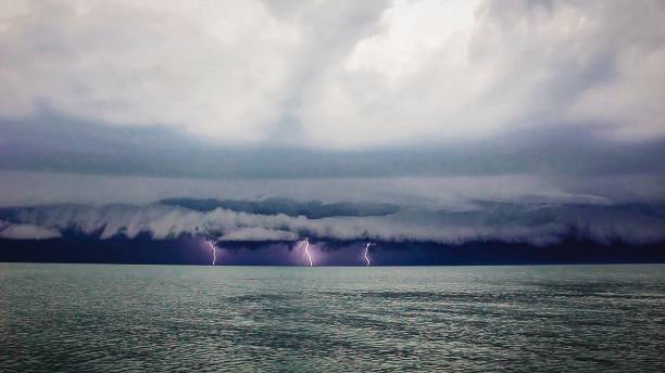 Lightning on Lake Erie stock photo