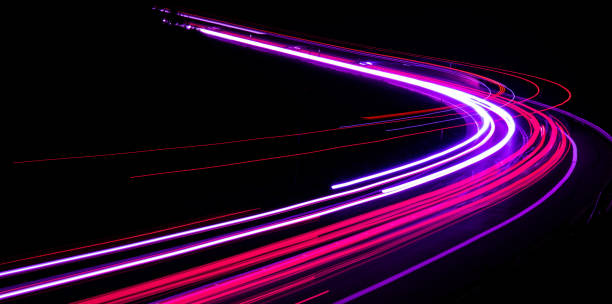 lights of cars with night lights of cars with night light trail photos stock pictures, royalty-free photos & images