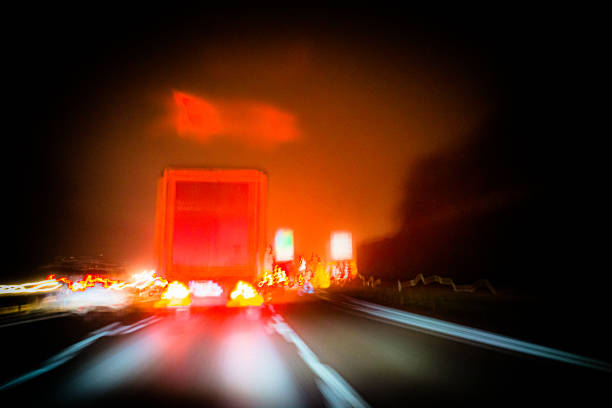 lights on the highway to Paris stock photo